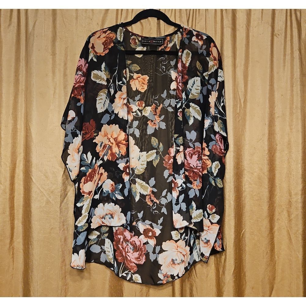 Polly Esther Vibrant Floral Sheer Kimono Cardigan